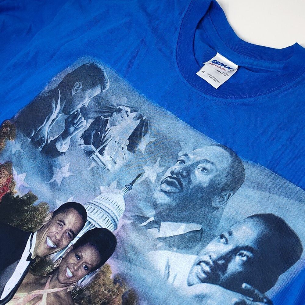 Barack/Michelle Obama Martin Luther King MLK J.F Kennedy T-Shirt Blue XL Gildan‎